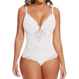 💫 Women White Sexy Lace Shapewear Tummy Control Thong Tank Top Body Suit Shaper